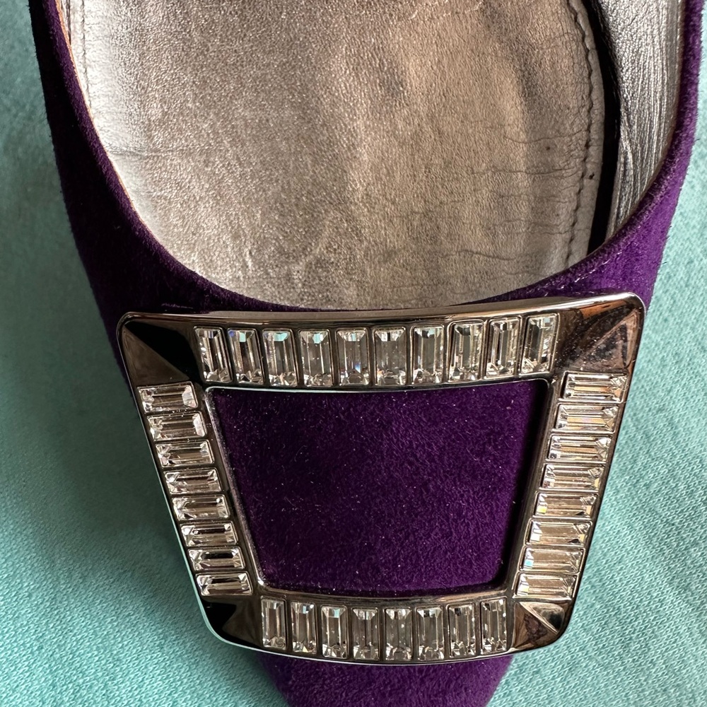 Prada Women's Purple Flats with Silver Buckle - Picture 4 of 9